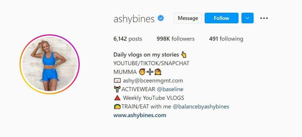 Ashy Bines IG profile