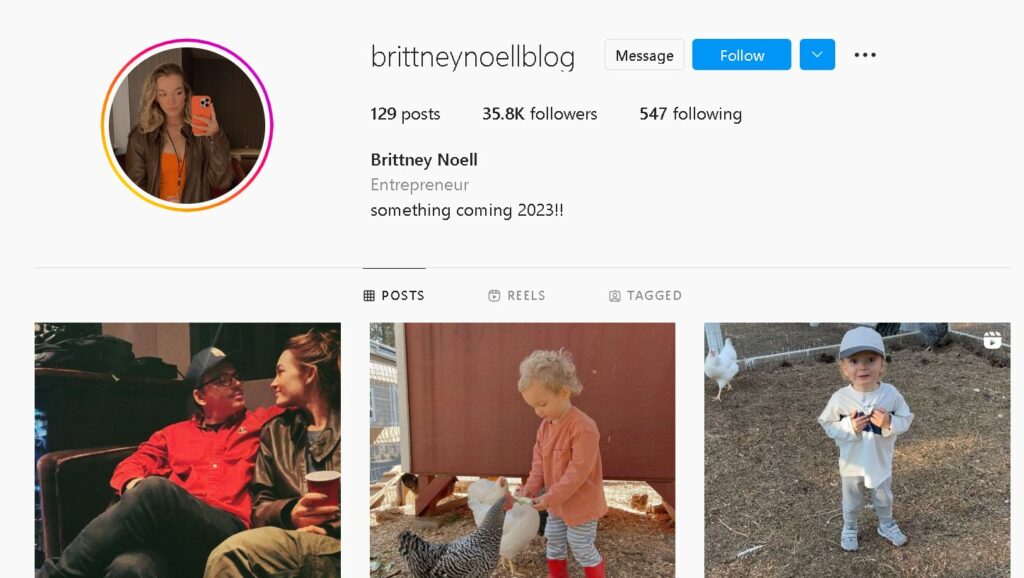 Brittney Noell's Instagram page