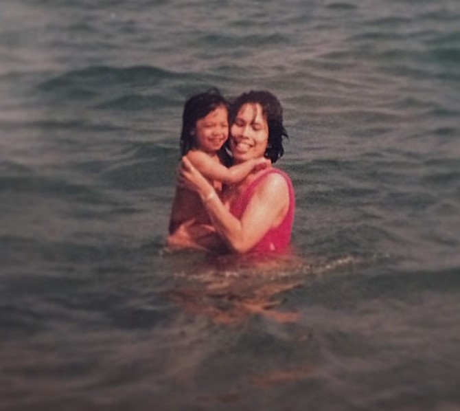 Childhood image of Alexandra Masangkay with her mother