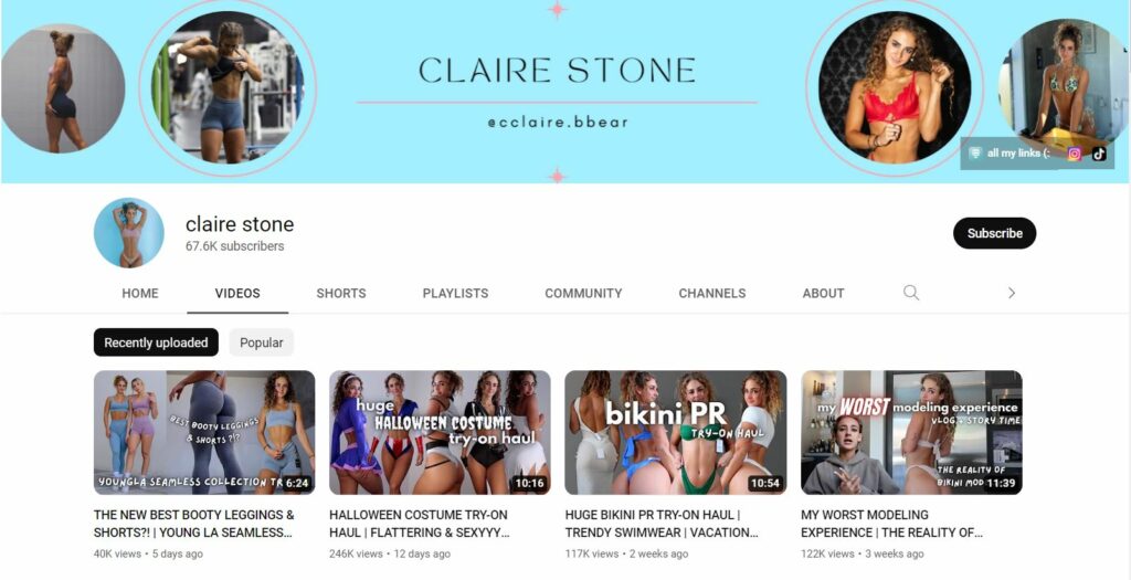 Claire Stone's YouTube channel