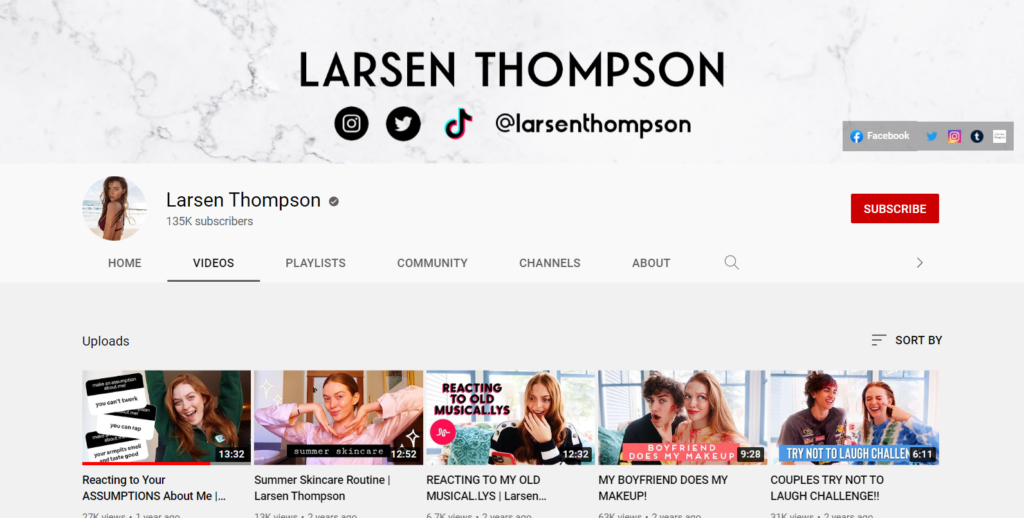Larsen Thompson's YouTube channel