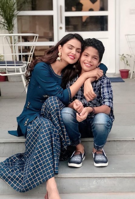 Priyanka Chahar Choudhary with her nephew