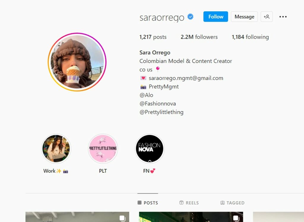 Sara Orrego's Instagram account