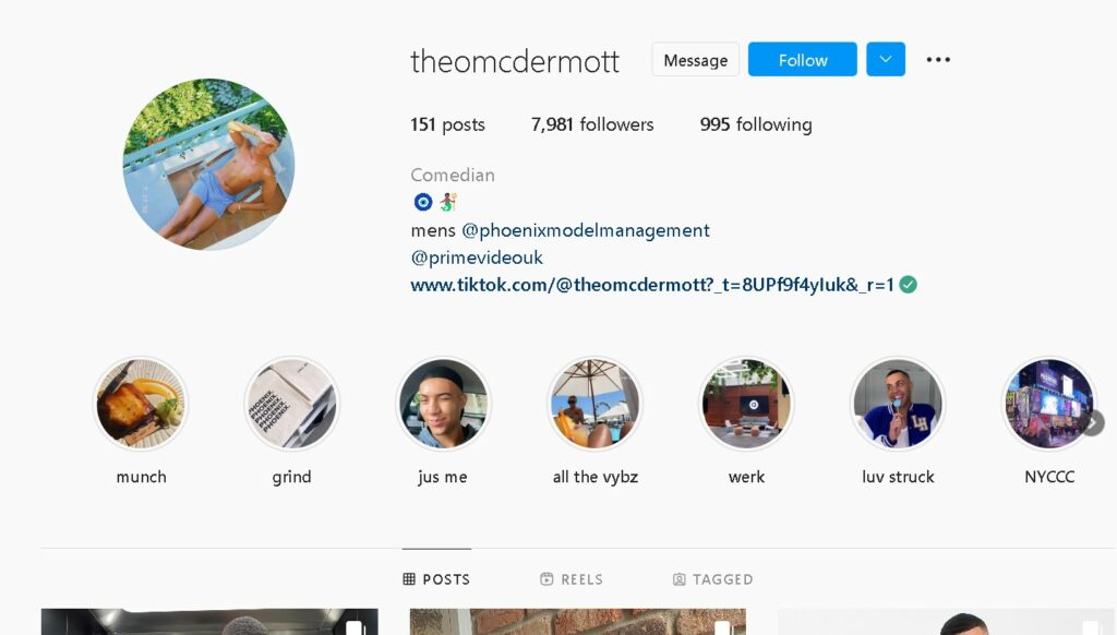 Theo McDermott's Instagram page