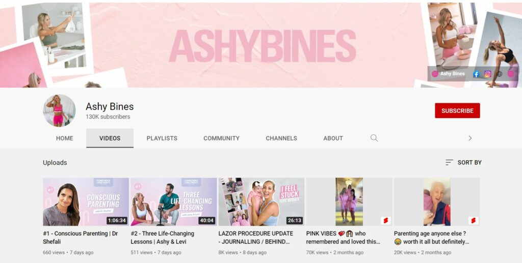 YouTube channel of Ashy Bines