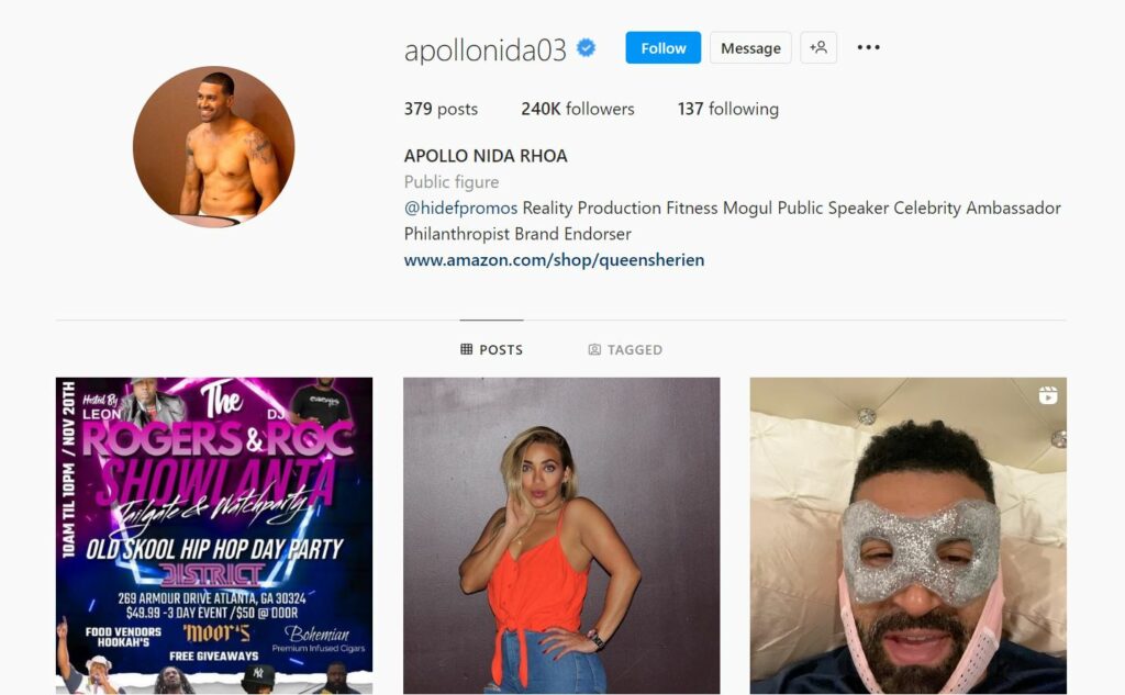 Apollo Nida's Instagram profile