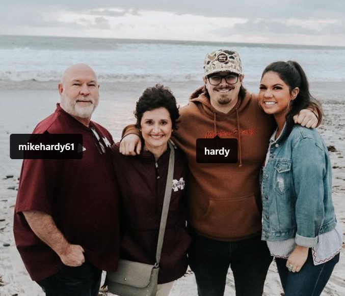 Caleigh Ryan with her husband (Michael Wilson Hardy), father-in-law (Mike Hardy), and mother-in-law (Sarah Hardy)