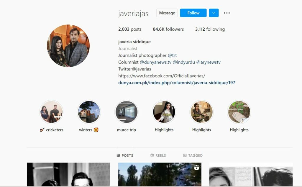 Javeria Siddique's Instagram profile