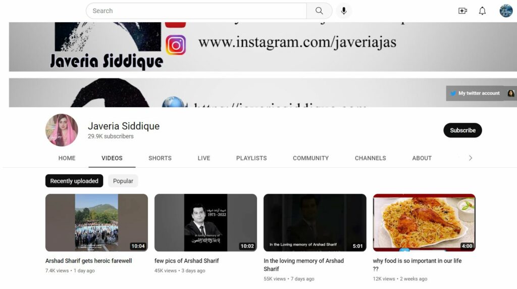 Javeria Siddique's YouTube channel