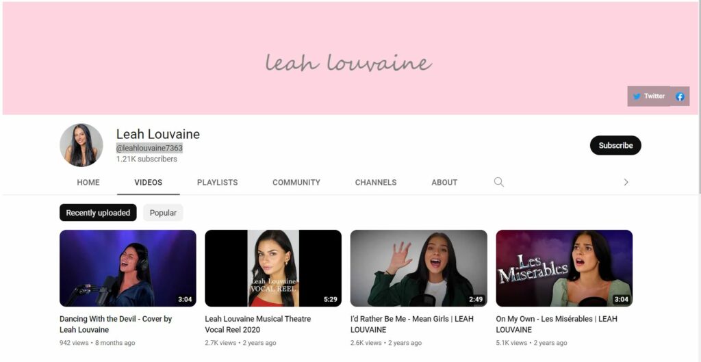Leah Louvaine's YouTube channel
