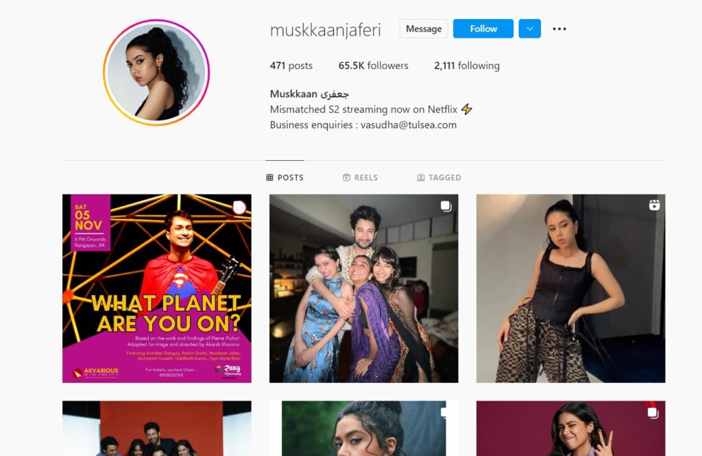 Muskkaan Jaferi's Instagram profile