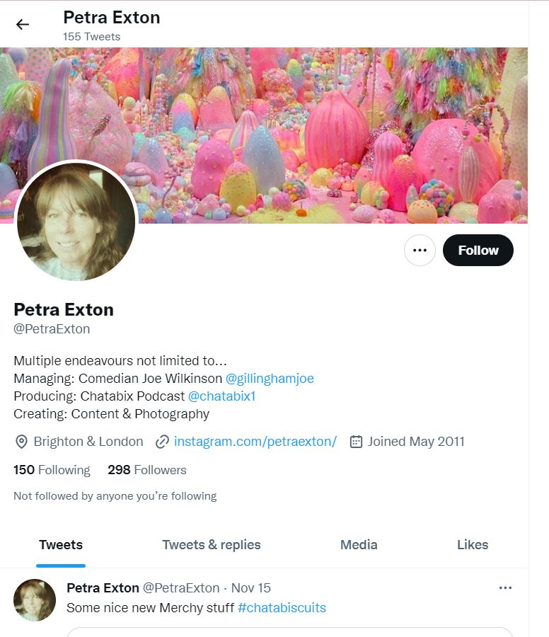 Petra Exton's Twitter profile