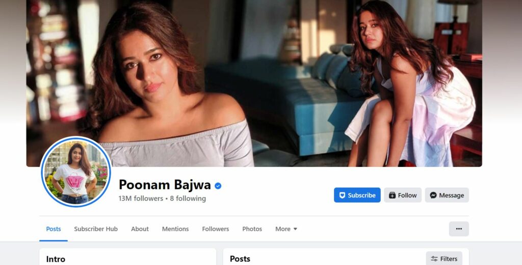 Poonam Bajwa's Facebook profile