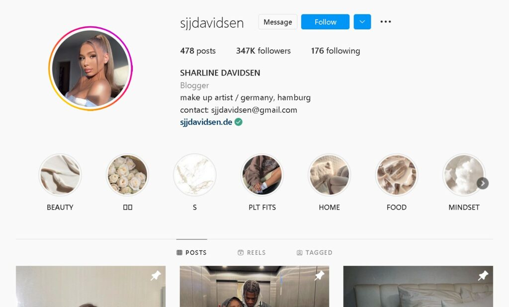 Sharline Davidsen's Instagram page