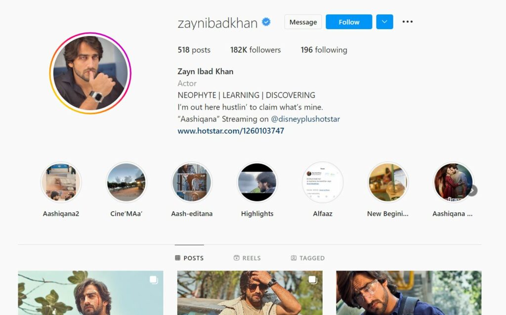 Zayn Ibad Khan's Instagram profile
