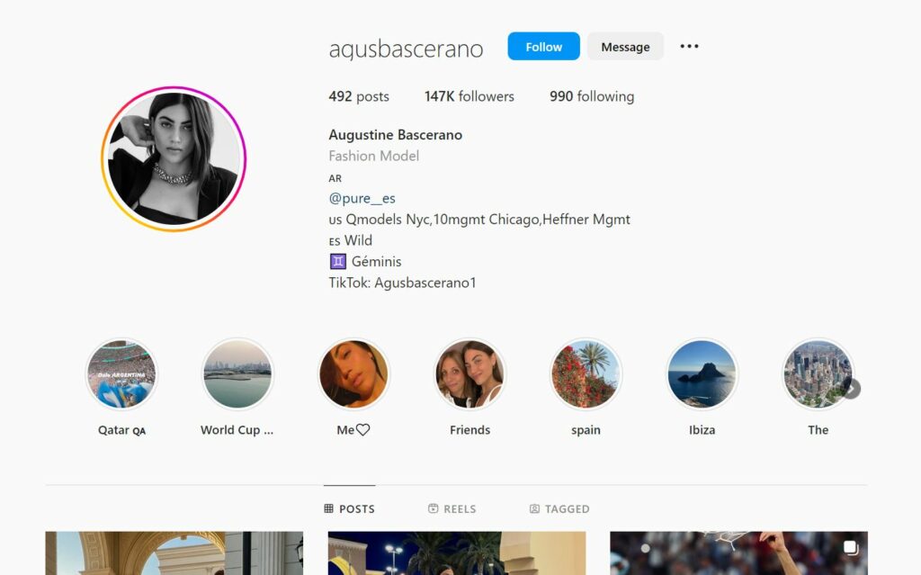Agustina Bascerano's Instagram profile