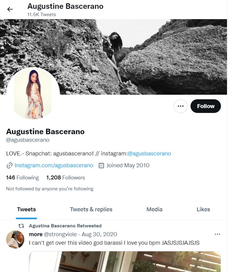 Agustina Bascerano's Twitter profile