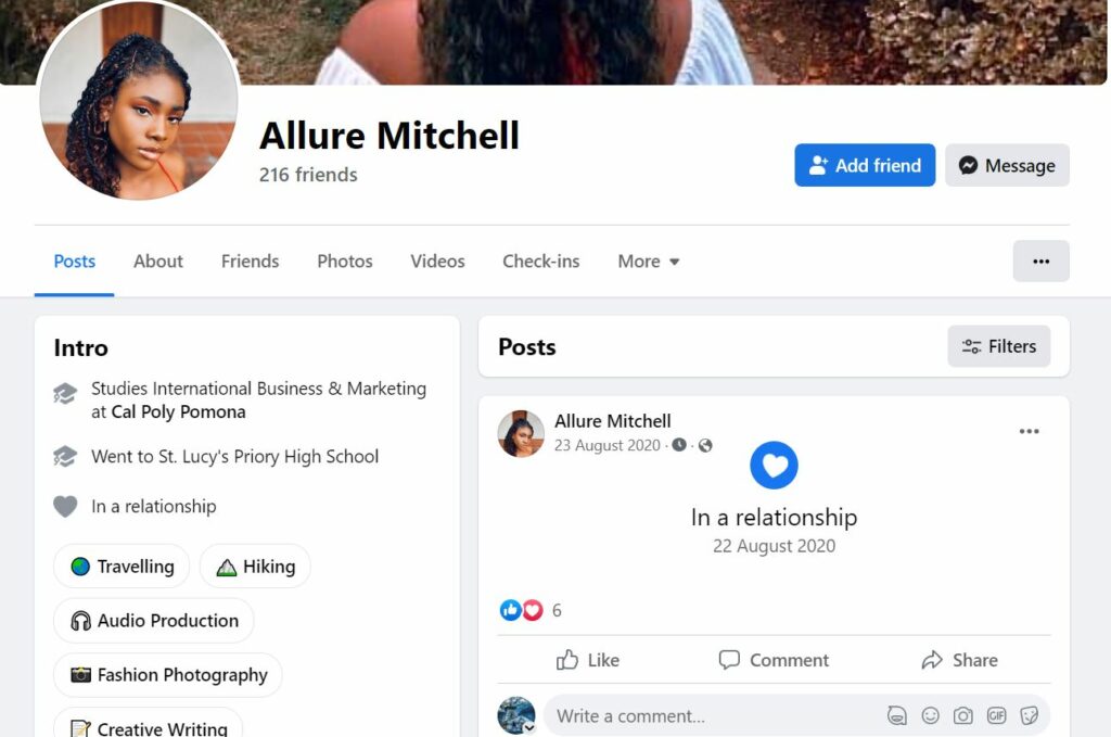 Allure Mitchell's Facebook profile