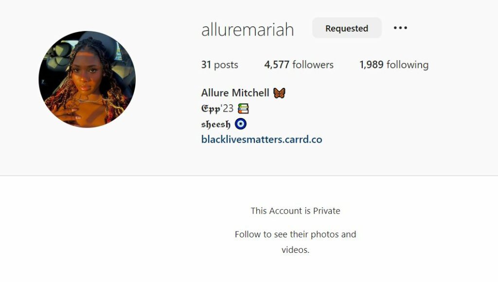 Allure Mitchell's Instagram profile