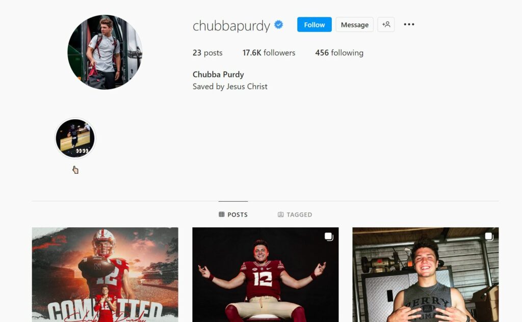 Chubba Purdy's Instagram profile