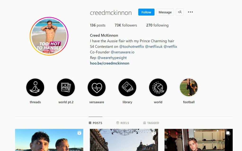 Creed McKinnon's Instagram profile