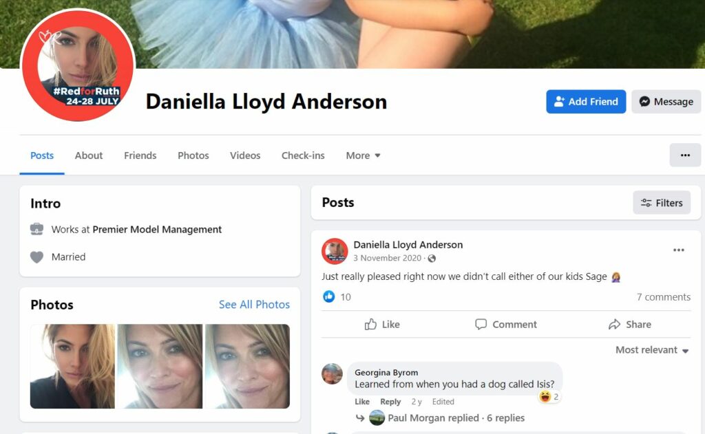 Daniella Lloyd's Facebook profile