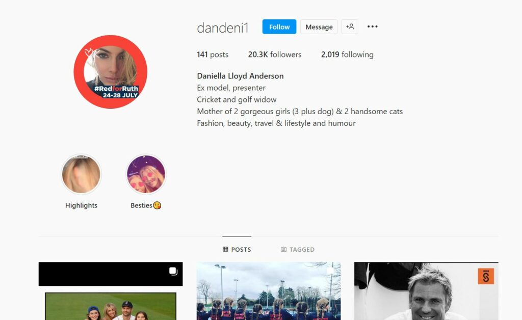Daniella Lloyd's Instagram profile