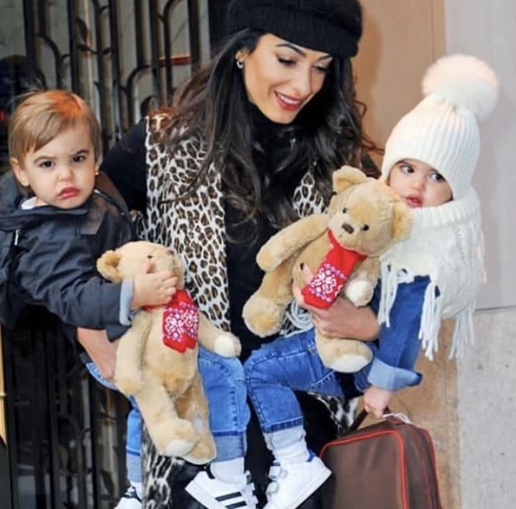 Ella Clooney with her mom Amal and brother Alexander