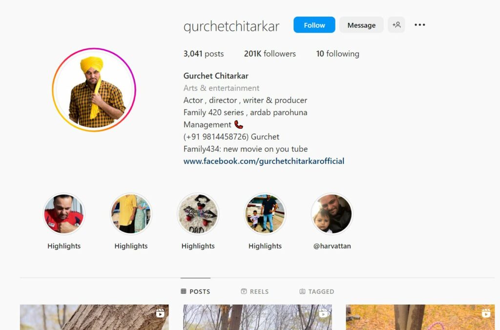 Gurchet Chitarkar Instagram profile