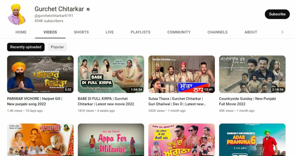 Gurchet Chitarkar's YouTube channel