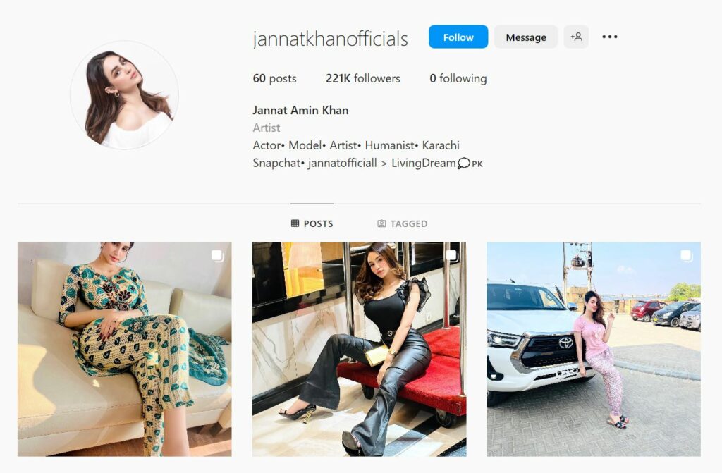 Jannat Amin Khan's Instagram profile