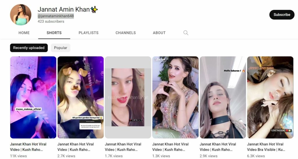 Jannat Amin Khan's YouTube channel