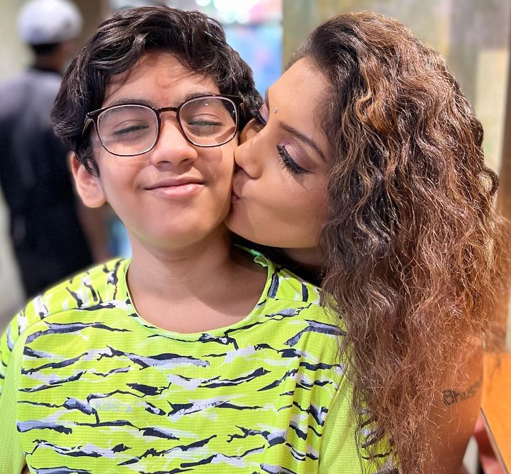 Karuna Bhushan with her son Tejus Bhushan