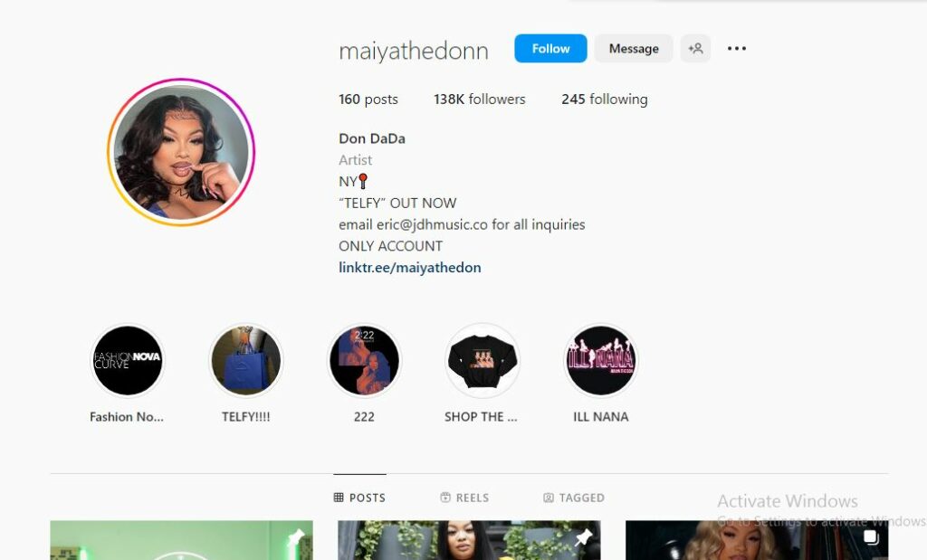 Maiya The Don's Instagram profile