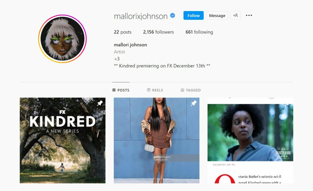 Mallori Johnson's Instagram profile