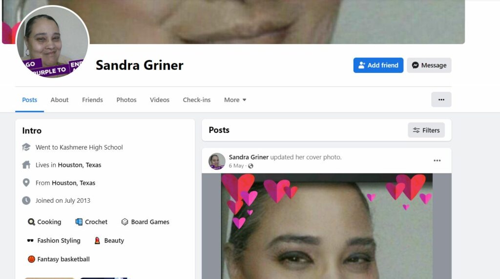 Sandra Griner's Facebook profile