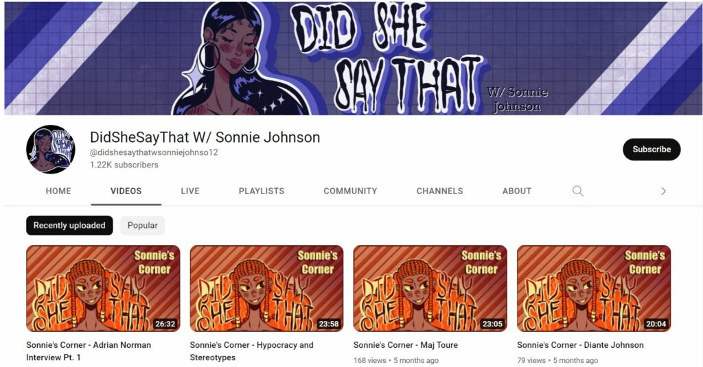 Sonnie Johnson's YouTube profile