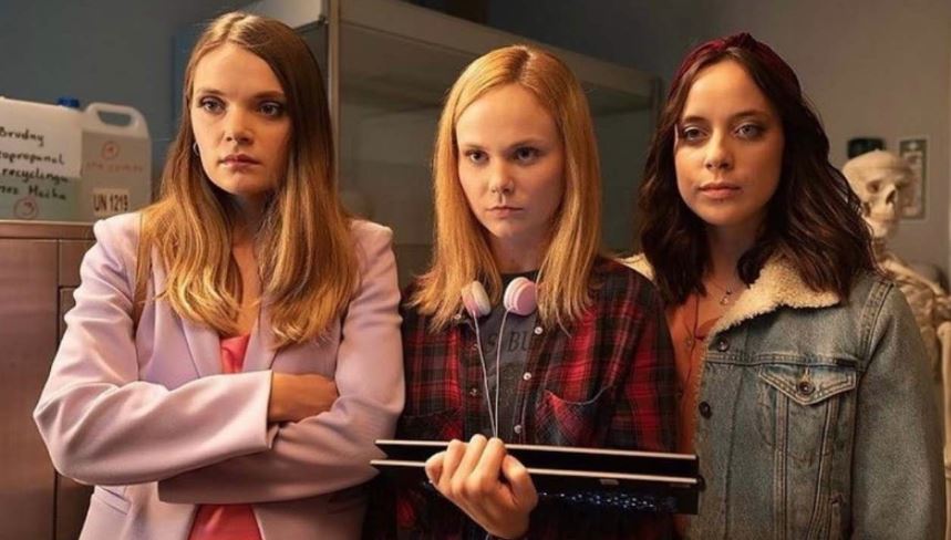 Aleksandra Skraba with her co-actresses Sandra Drzymalska and Maria Sobocinska