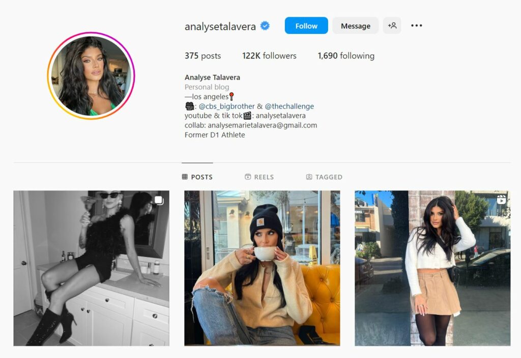 Analyse Talavera's Instagram profile