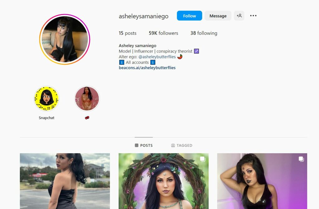 Asheley Samaniego's Instagram profile