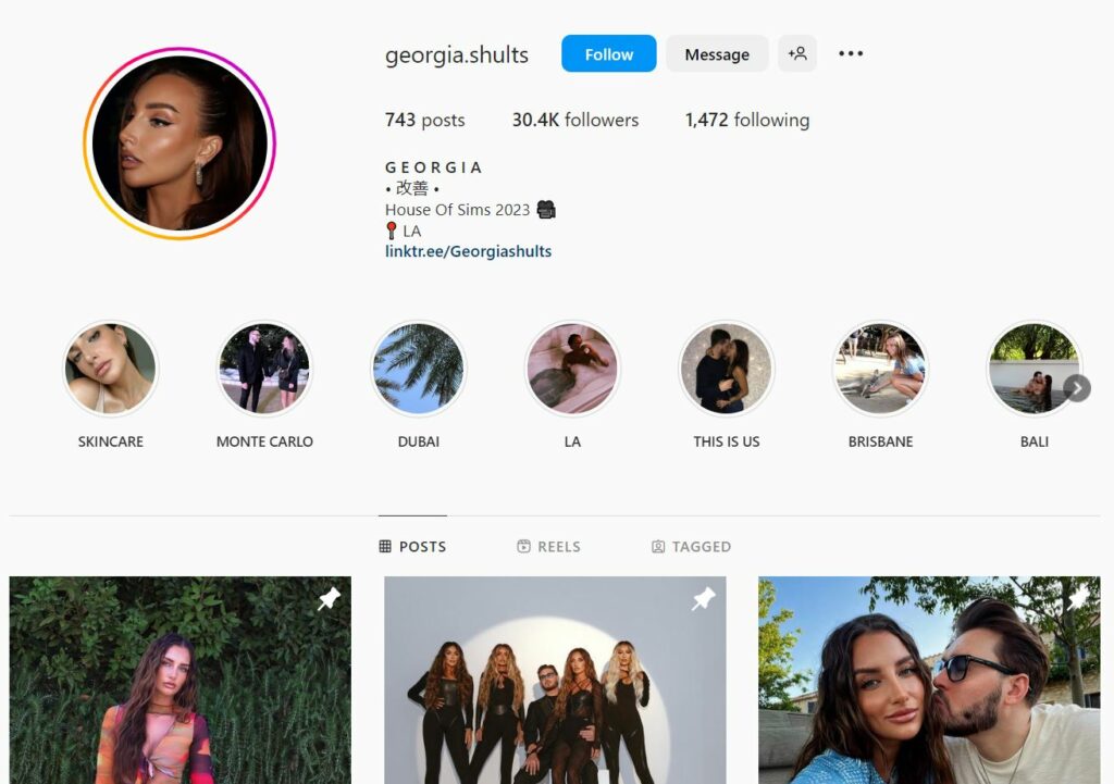 Georgia Shults's Instagram profile