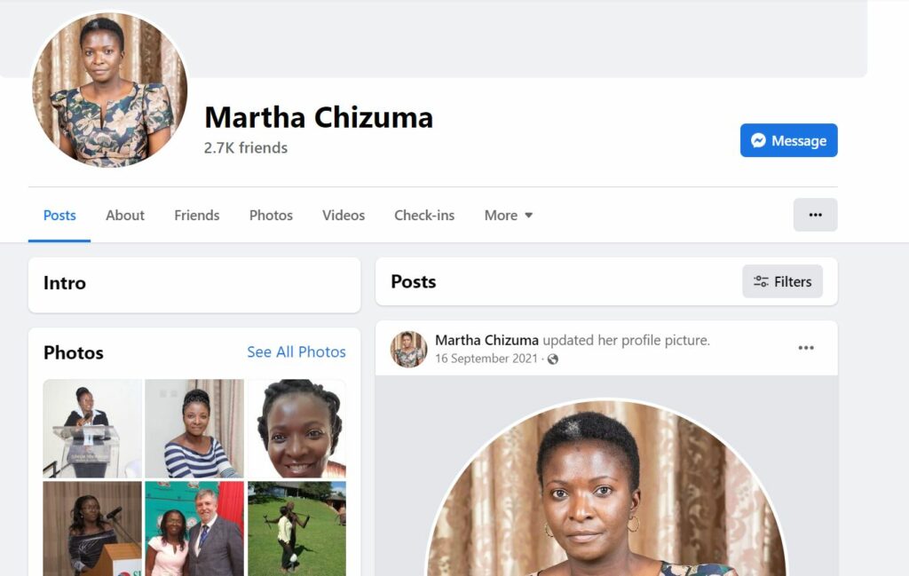 Martha Chizuma's Facebook profile