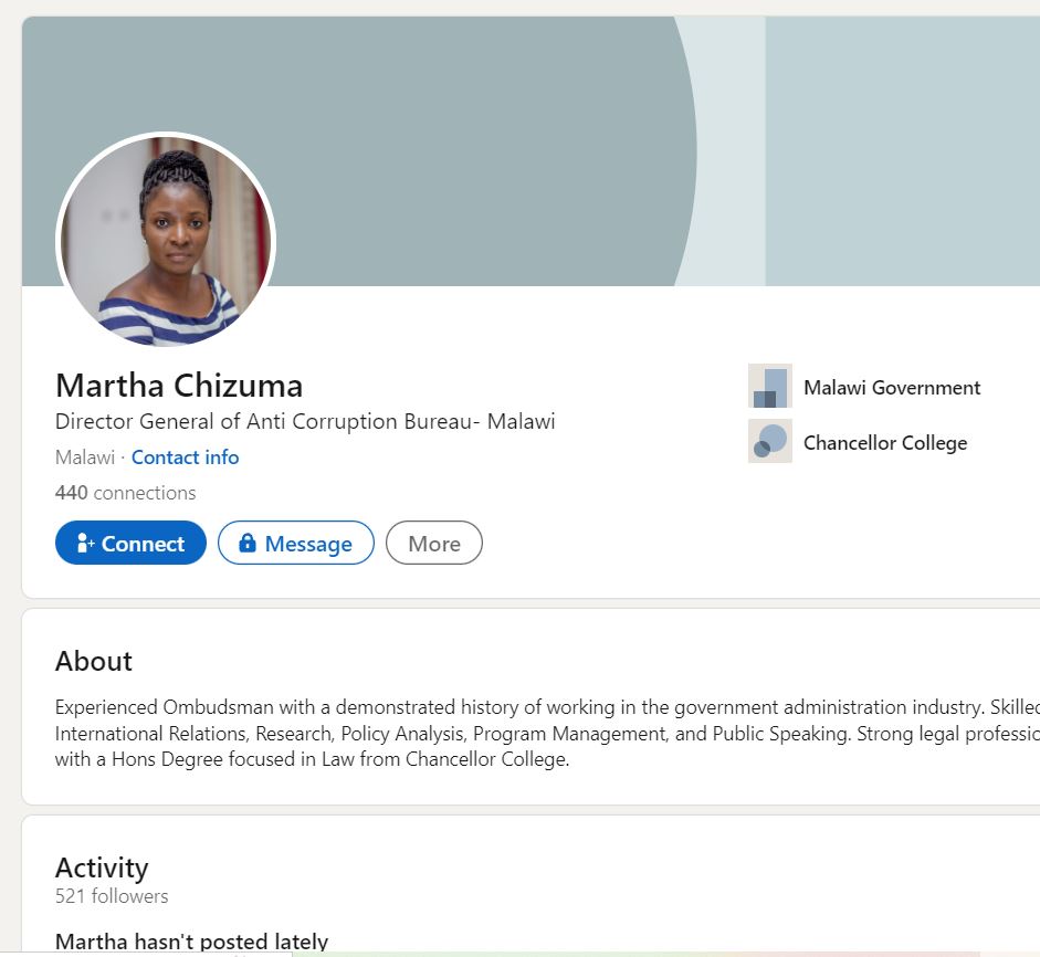 Martha Chizuma's LinkedIn profile