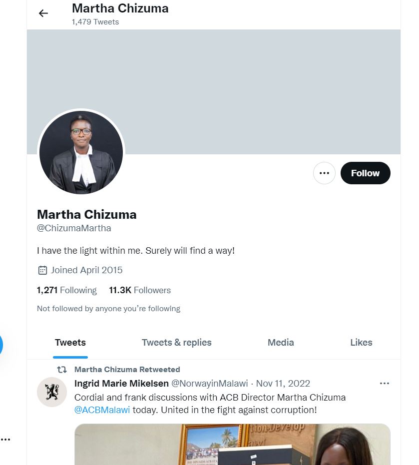 Martha Chizuma's Twitter profile