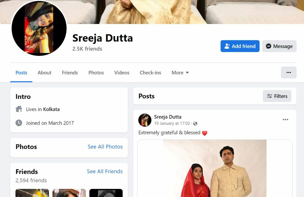 Sreeja Dutta's Facebook profile