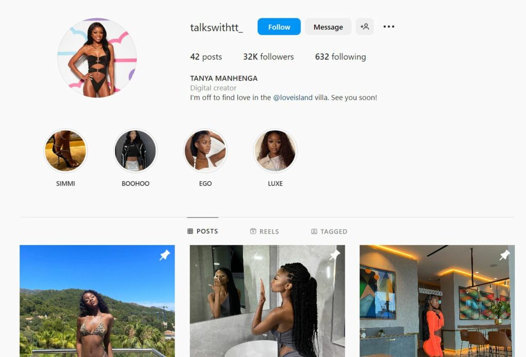 Tanya Manhenga's Instagram profile
