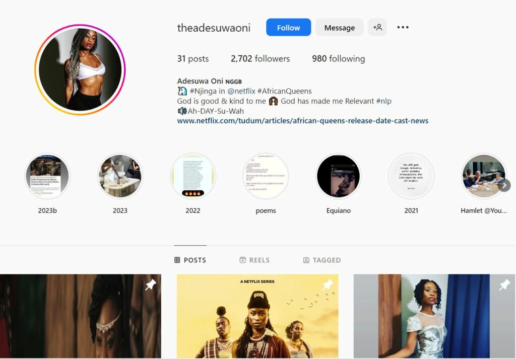 Adesuwa Oni's Instagram profile
