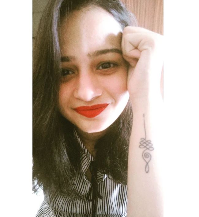 Ashameera Aiyappan inked a tattoo on her arm
