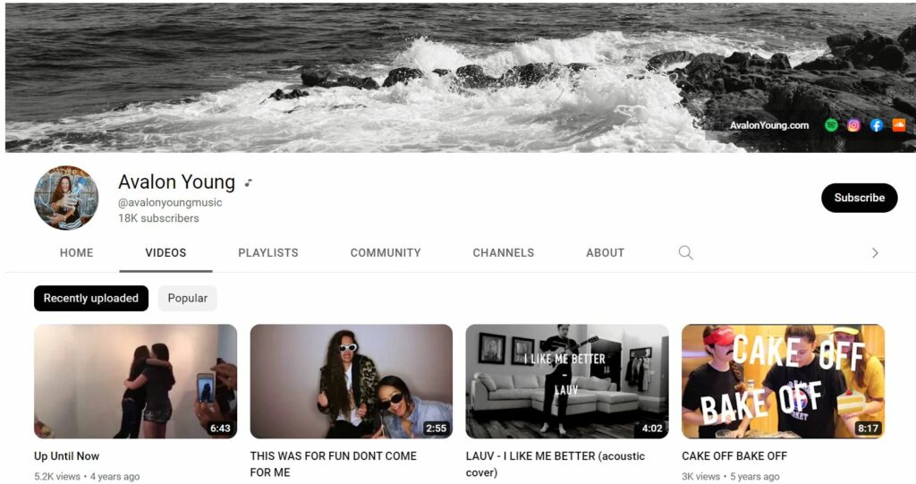 Avalon Young's YouTube channel