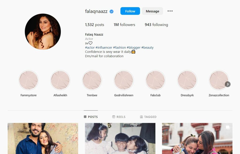 Falaq Naaz's Instagram profile